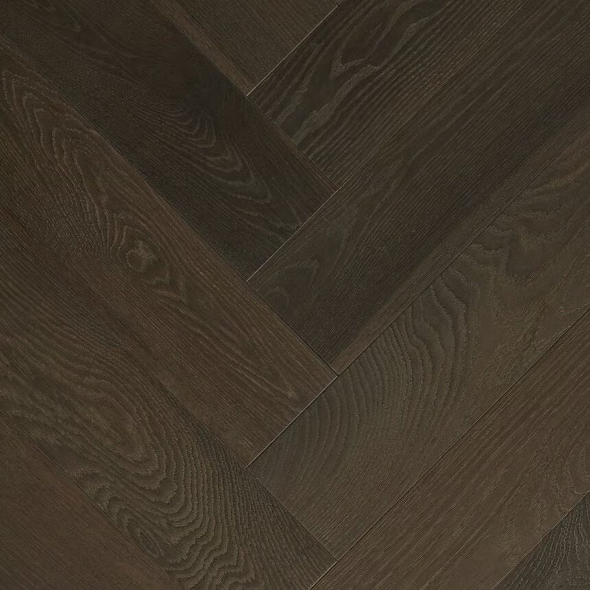 Dark smoked oak herringbone parquet